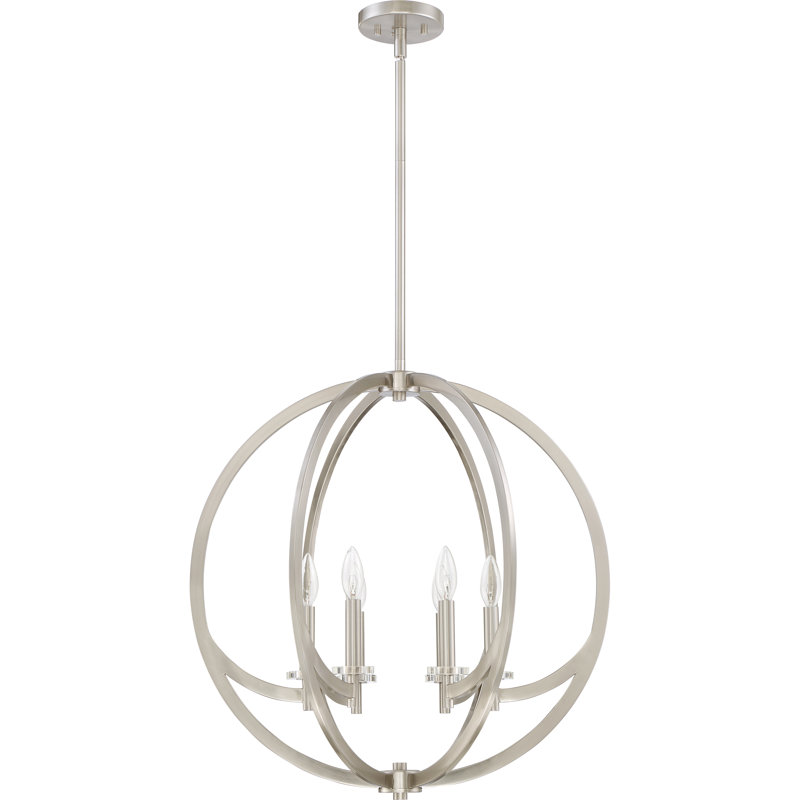 Lustre en forme de globe à 6 lumières de style bougie Aliehs, Nickel brossé