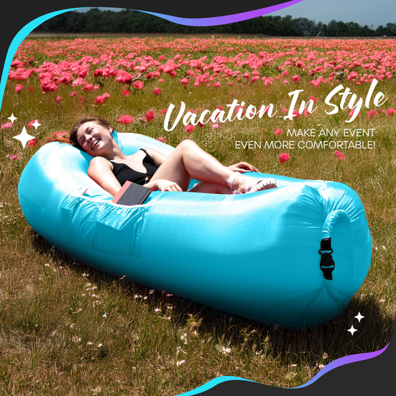 Nevlers Blue Inflatable Lounger with Travel Bag and Pockets, Blue