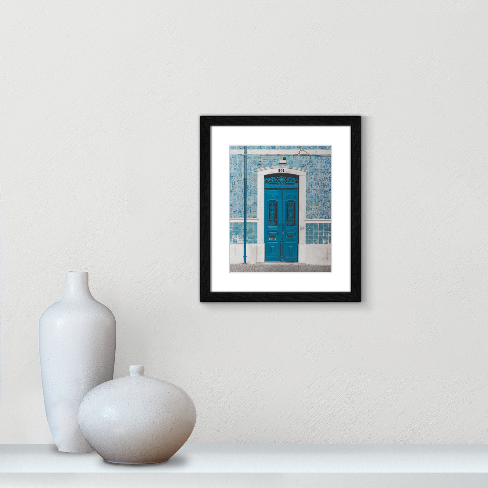 Blue Door of Caldas de Rainha Print, 15" H x 13" W x 0.75" D, Black