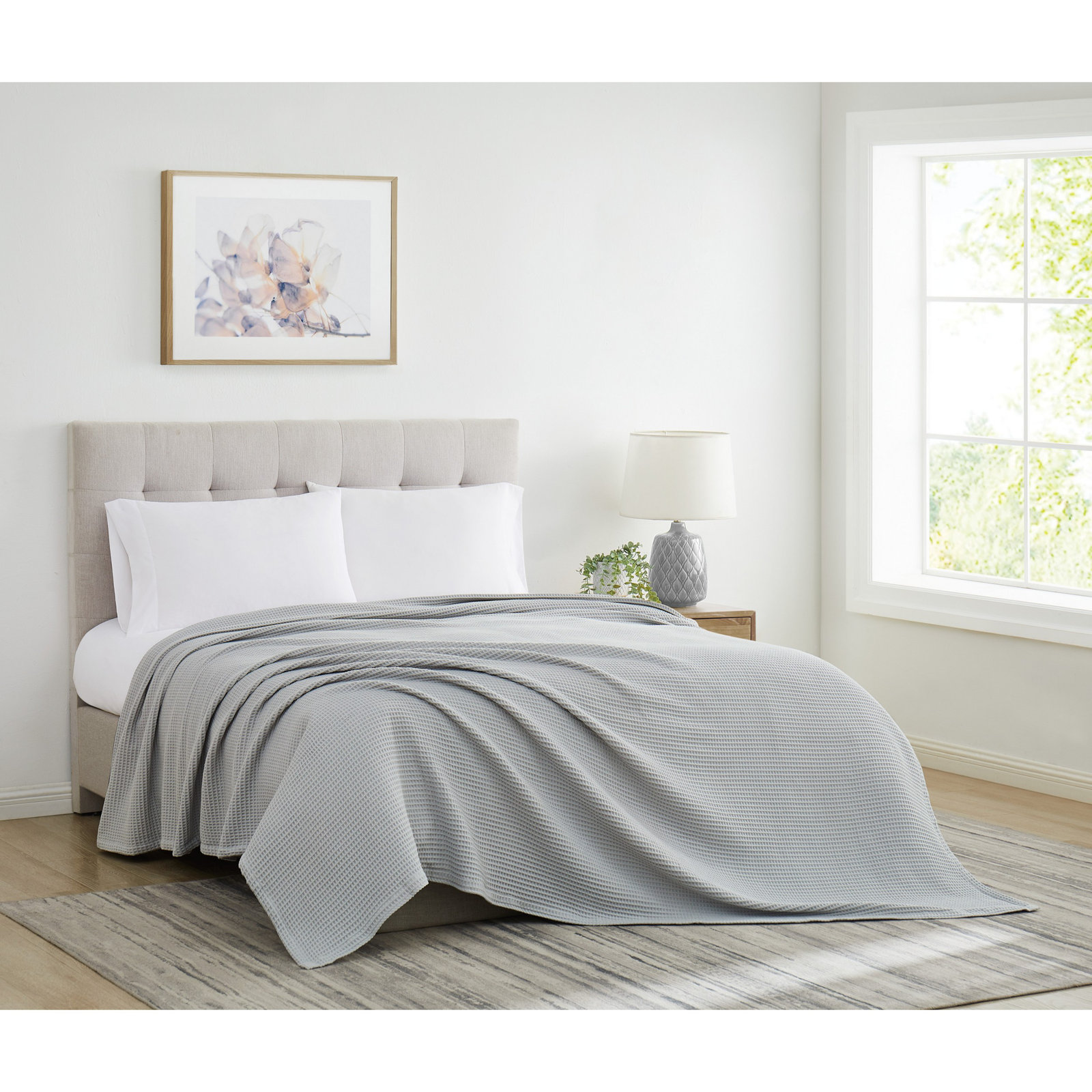 Cotton Throw Blanket, Queen, Gray