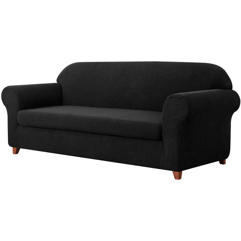 Housse de canapé en jacquard 2 pièces, housse extensible en polyester spandex pour le salon, protection facile à installer et lavable (causeuse, noir)