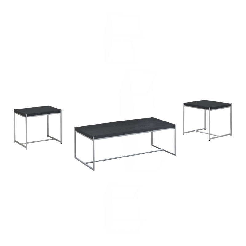 Ensemble de 3 tables basses et tables_Table basse, Plateau noir / base grise