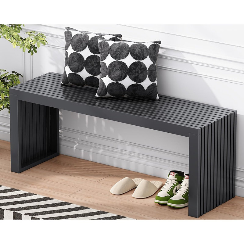 Banc de salle à manger en bambou noir avec siège à lattes, entrée moderne et banc de chambre à coucher pour une utilisation intérieure et extérieure