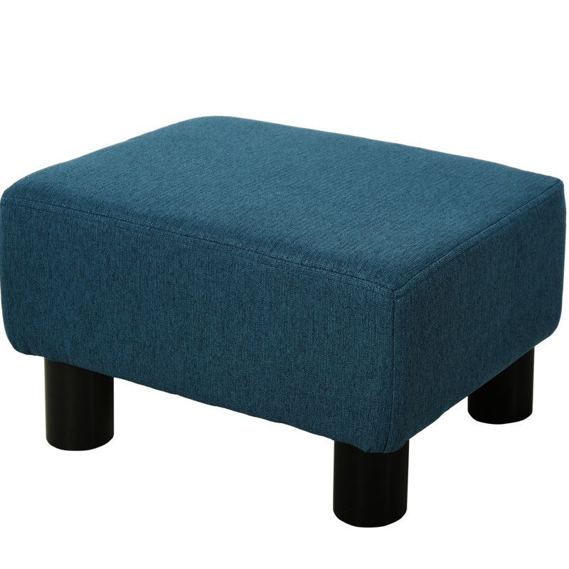 Repose-pieds avec tissu en lin bleu et pieds en plastique, ajoutant du confort au salon Des pieds rembourrés confortables pour un espace élégant