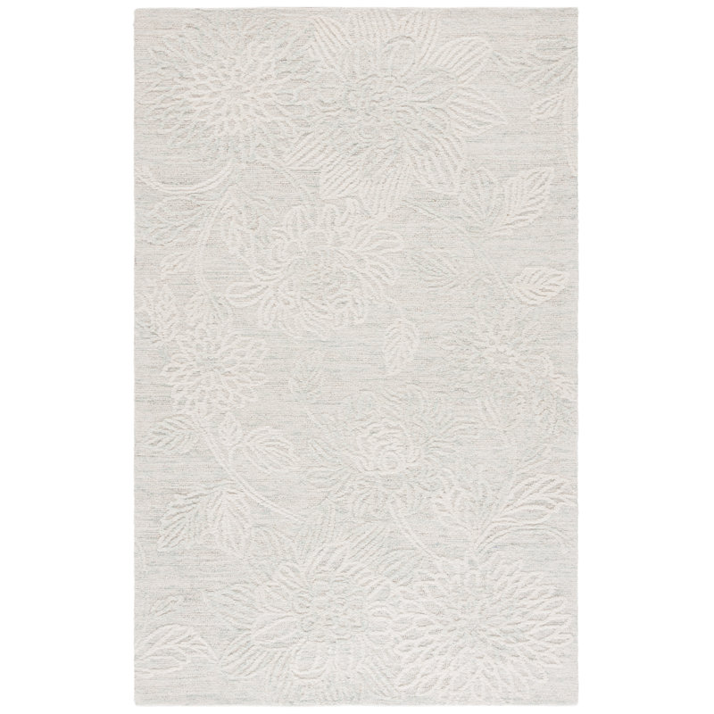 Vionna 225 Hand Tufted Wool/Cotton Floral Indoor Use Only Rug in Light Teal/Ivory, Square 6'