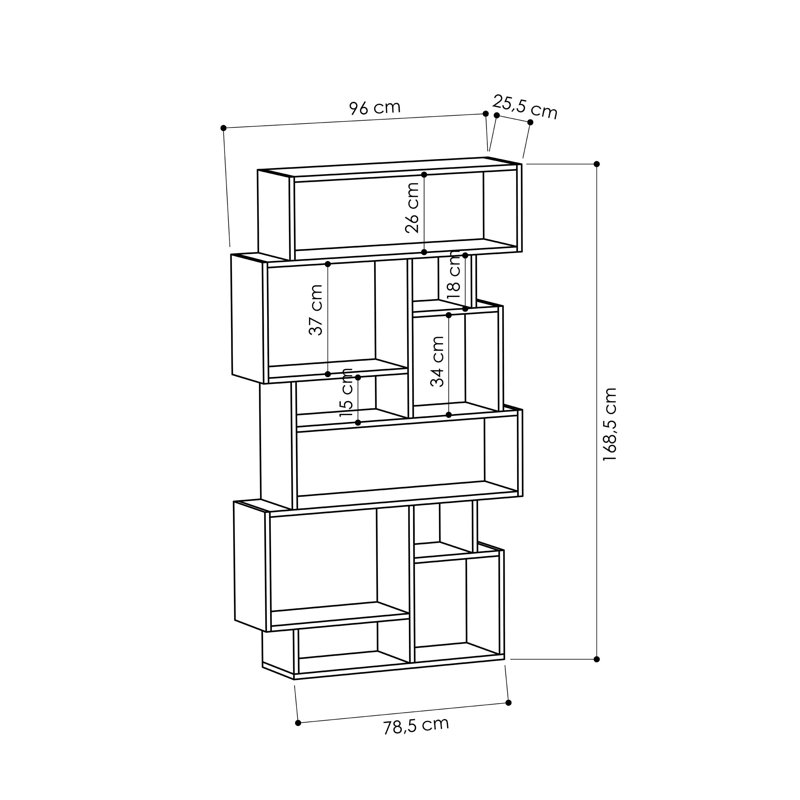 Sandra Bookcase | Asymmetric Freestanding Bookcase with 10 Compartments, Dark Coffee