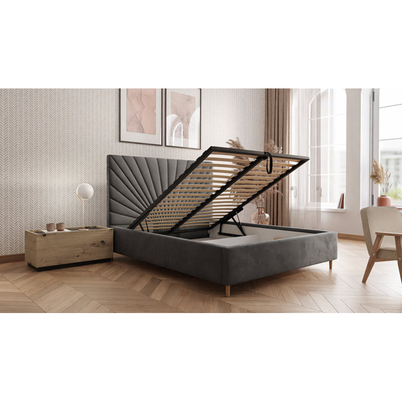 Ahu Upholstered Storage Bed, Dark Grey, 140 x 200cm