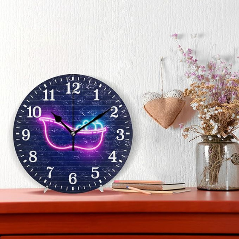 JUNZAN Silent Wall Clock For Bathroom Decorarion, Battery Powered No Ticking 10 Inch Round Small Plastic Horloge For Home, Living Room