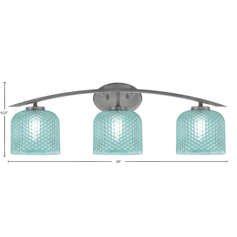 Kurve 3 Light Bath Bar With 6" Textured Glass, Teal, Silver