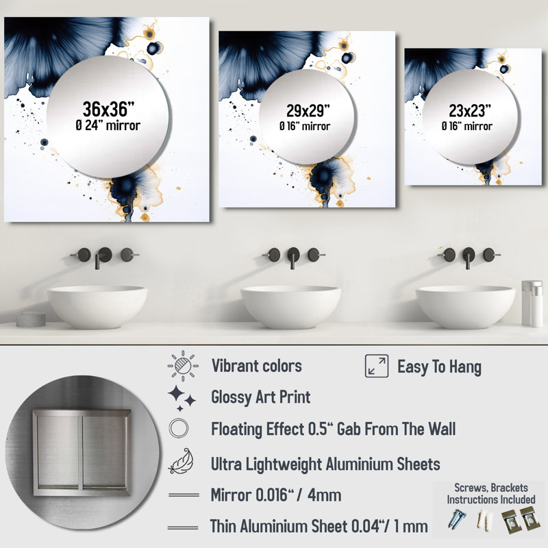 Neecy - Abstract Square Mirror Wall Decor For Bedroom, 23" x 23"