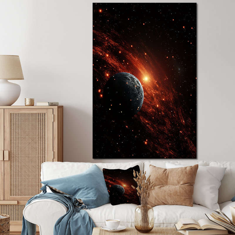 Black Comets In Galaxy I - Space Planet Wall Art, Wrapped Canvas, 32" H x 24" W