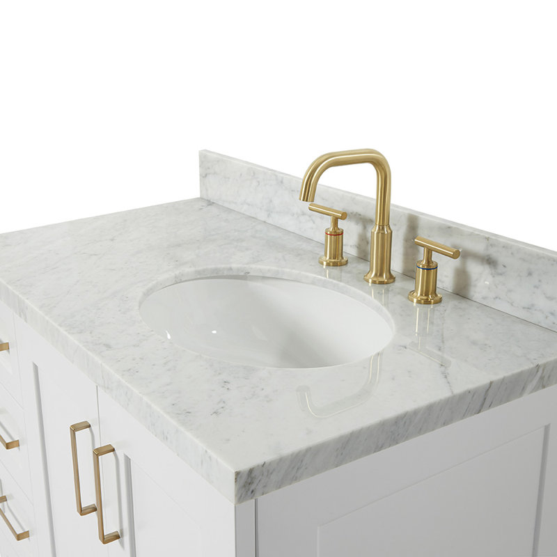 ARIEL TAYLOR 37 IN LEFT OFFSET RECTANGLE SINK VANITY, Left, Rectangle, White