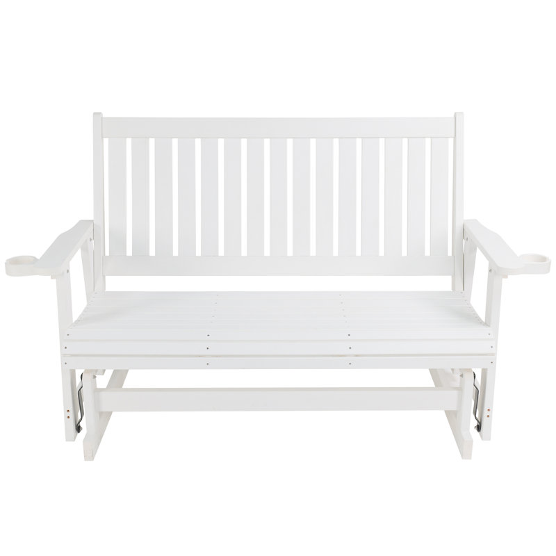 Poly Lumber Patio Glider Three Seat with Cup Holders, Durable HIPS Material, All-Weather Resistant, High Backrest and Deep Contoured Seat, Heavy Duty 900 LB, for Outdoor, Porch, Patio