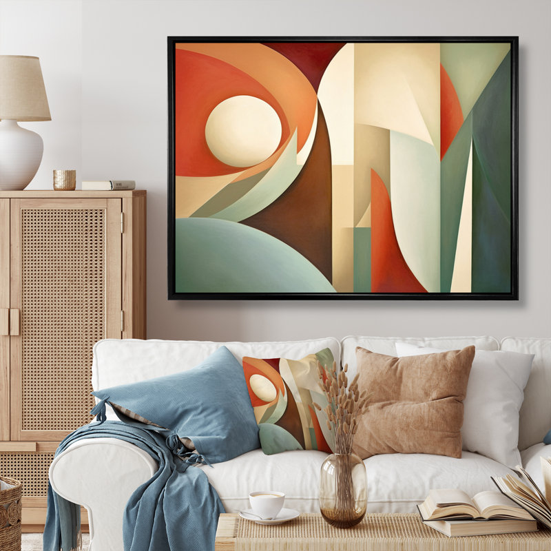 Orange Green Symmetrical Visions On Canvas Print, 34" H x 44" W x 1.5" D, Black Floater Frame