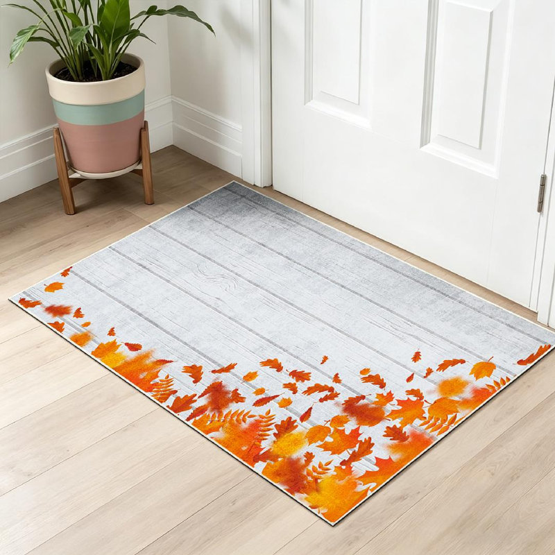 Tapis d'intérieur lavable à la machine avec feuilles d'automne et feuilles d'automne