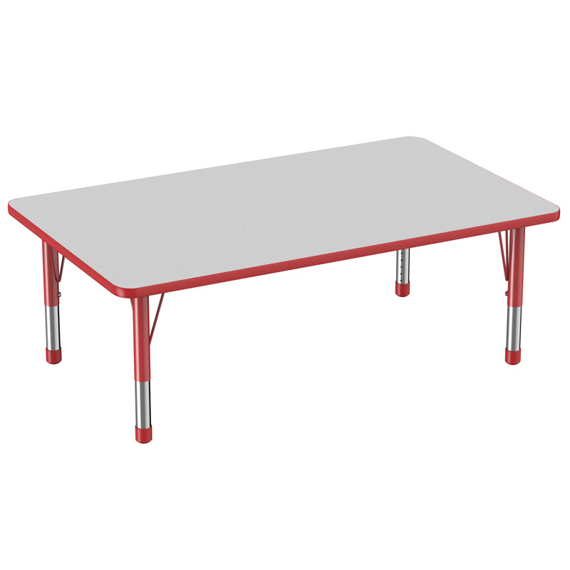 Table d'activité rectangulaire à hauteur réglable en forme de T, Gris / rouge, Super, 36 po x 60 po