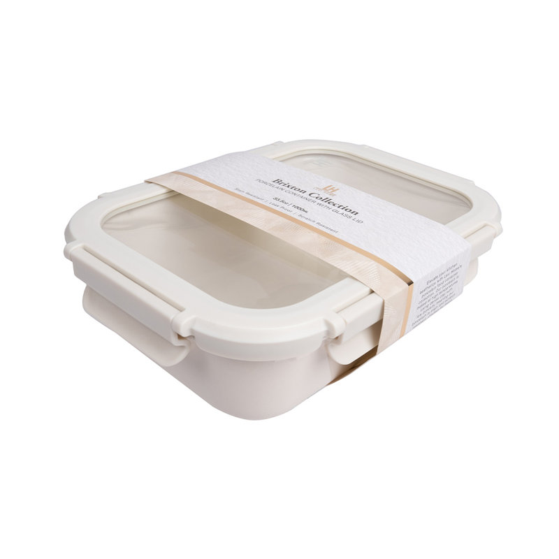 33,5 oz. Contenant alimentaire en céramique Brixton avec couvercle en verre, Crème