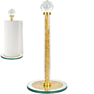 Porte-serviettes en papier, porte-rouleau de papier essuie-tout de comptoir doré avec base ronde, comptoir à papier-mouchoir rembourré de cristaux écrasés brillants, décoration de maison pour cuisine, salle de bain