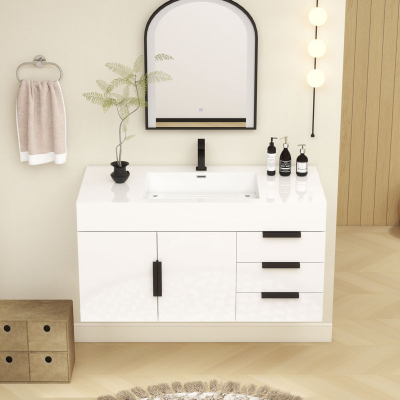 42" Wall-Mounted Single Bathroom Vanity, White