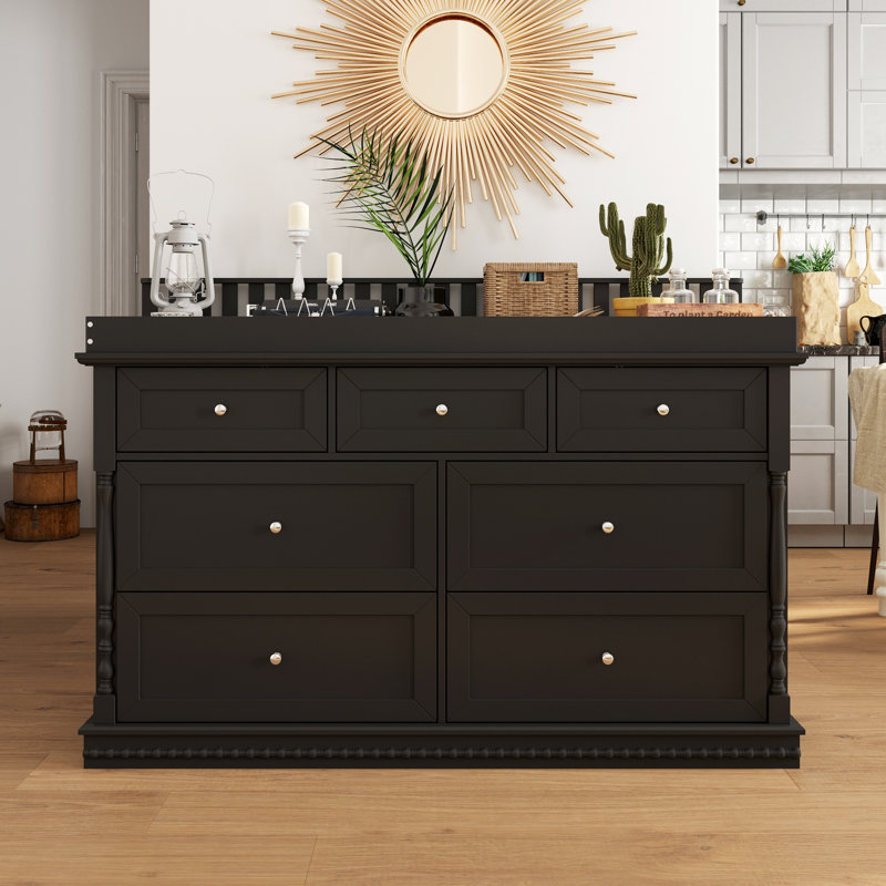 Famie 7-Drawer Chest With Strong Storage And White Finish, Black