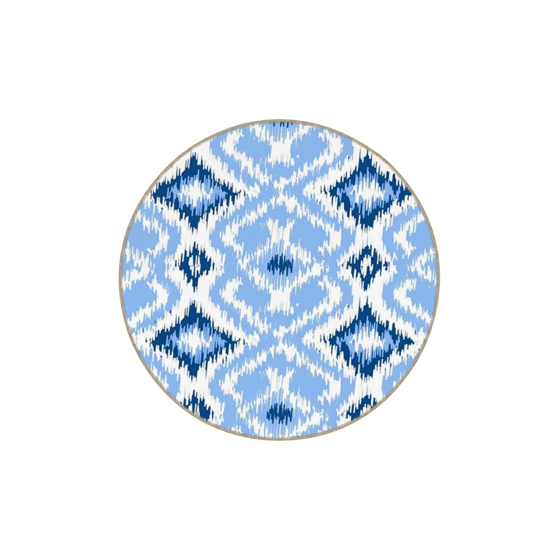 Tapis bleu tissé à motif machine lavable à la machine, Sous-tapis rond 3 pi 3 po inclus