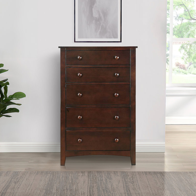 Alveta 31.6'' W 5 - Drawer Dresser, Cherry
