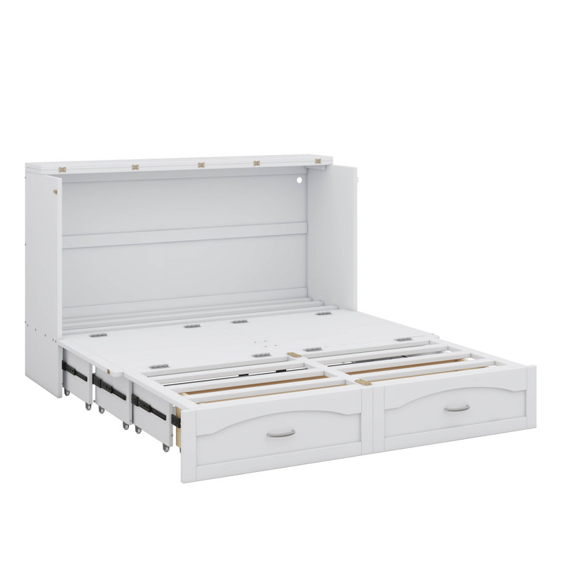 Grande armoire-lit escamotable en bois avec tiroir de rangement, ports USB et ports de charge, Blanc