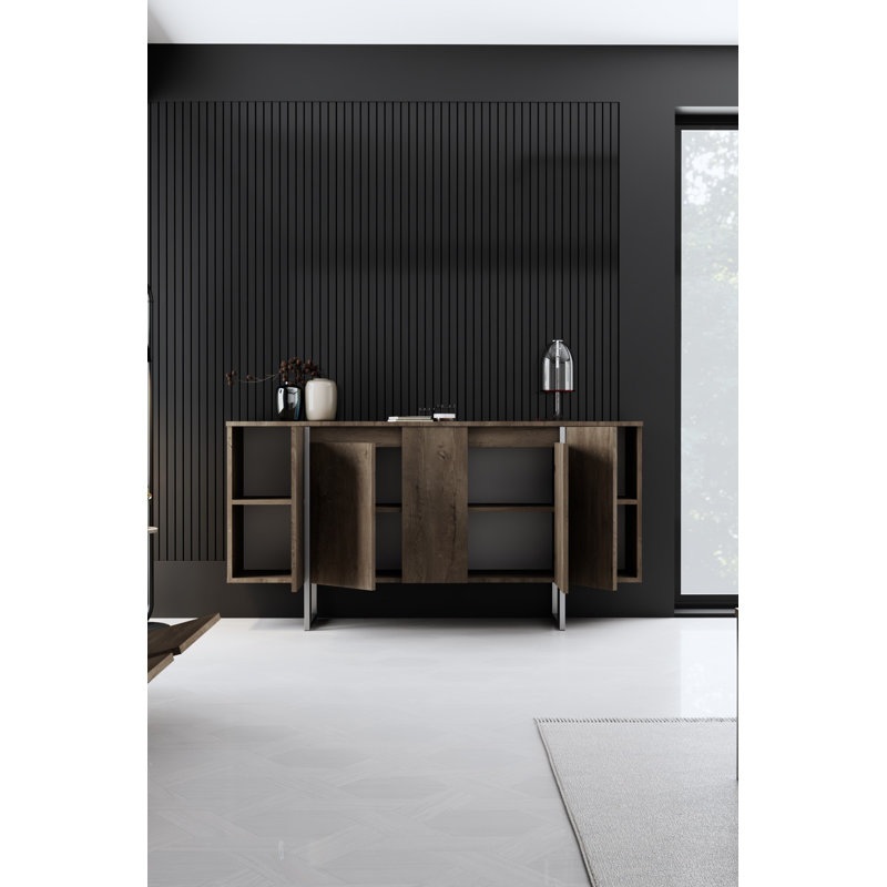 Modern Console Table with Metal Legs, Walnut & Silver Finish, 63.0 x 13.8 x 31.5 inches | 100% Melamine Coated Particle Board, Thickness: 0.7 inches | Stylish Industrial Design for Living Room & Hallway