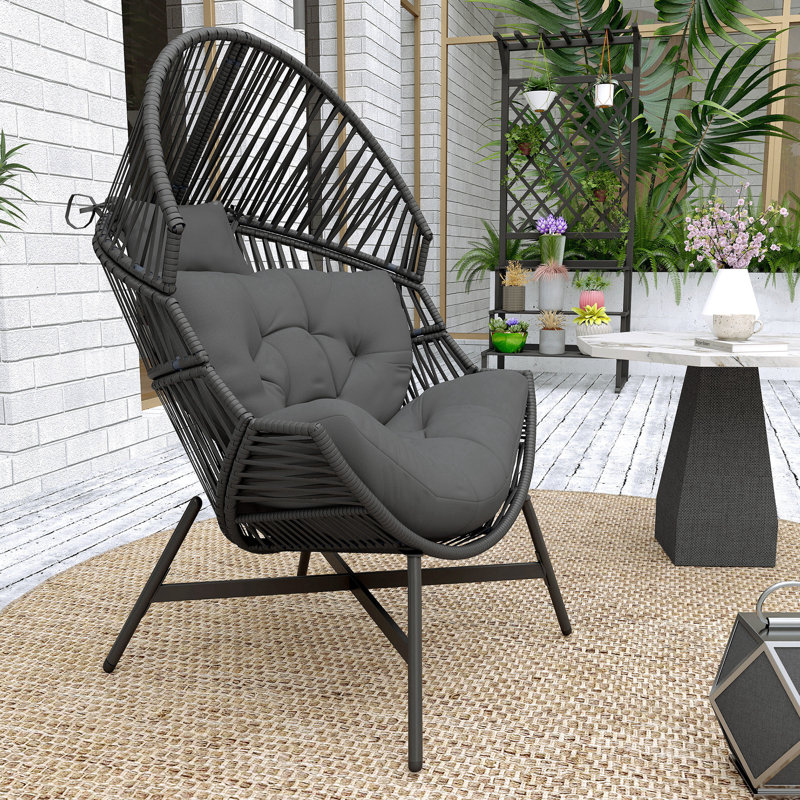 Outsunny Rattan Egg Chair Freestanding Headrest Charcoal Grey