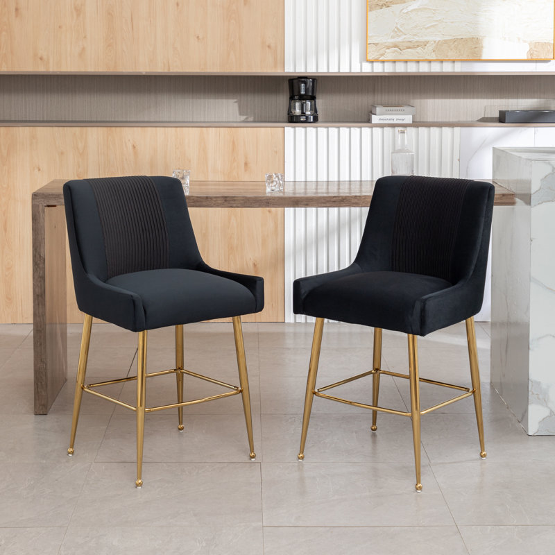 Elian Upholstered Velvet Bar Stool, Black