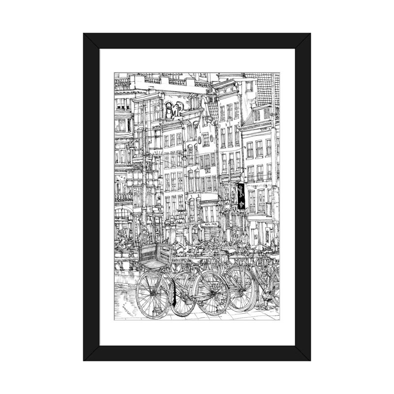 « b&w city scene i », impression sur toile, H 24 po x l 16 po x P 1 po, Papier d'art encadré noir, Blanc