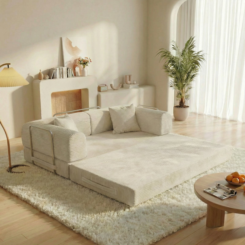 Canapé-lit convertible de 78,7 pouces avec deux coussins, matelas pliant en velours côtelé, amovible et lavable, pour un petit espace de salon.