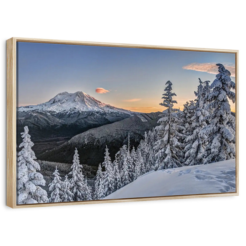 Mont Rainier Sunrise, Cadre flottant en bois naturel, 13 po x 9 po