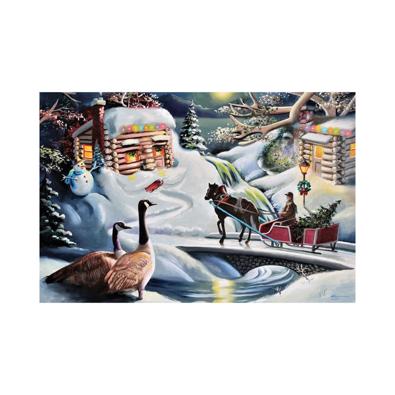Santa And Reindeer by D. "Rusty" Rust - Gallery-Wrapped Canvas Giclée on Canvas, 20.32 cm H x 30.48 cm W, Canvas