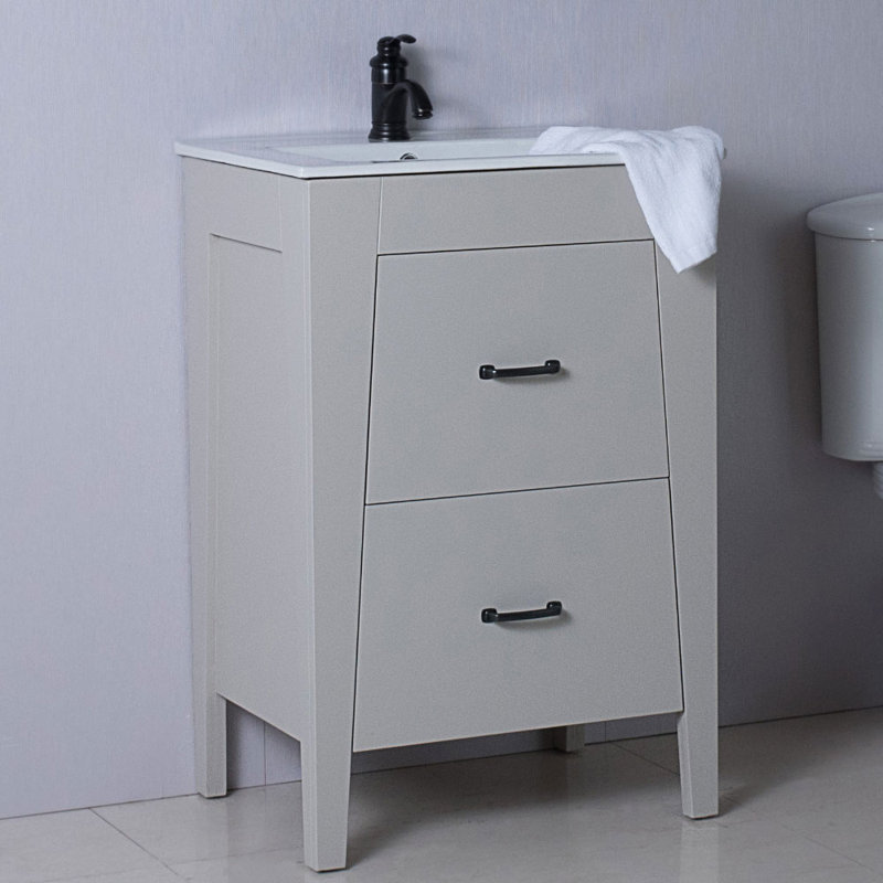 Rouen 24'' Single Bathroom Vanity with Ceramic Top, Light Gray