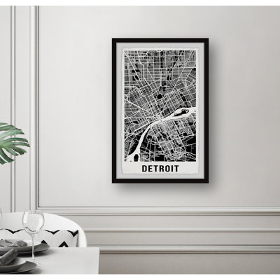 «Detroit Street Map by», impression encadrée
