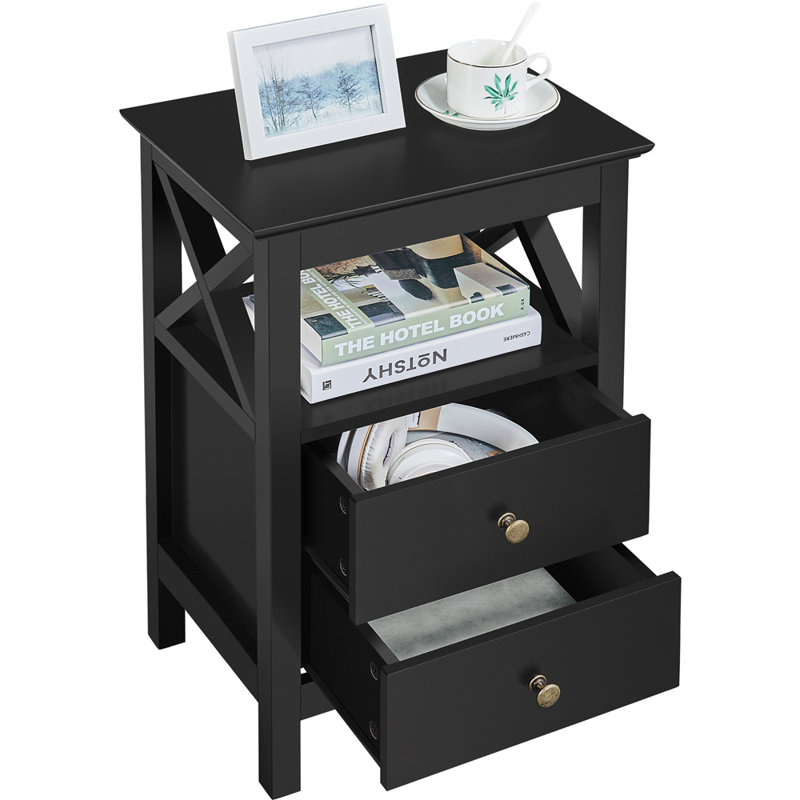 40cm W Manufactured Wood Bedside Table, Black