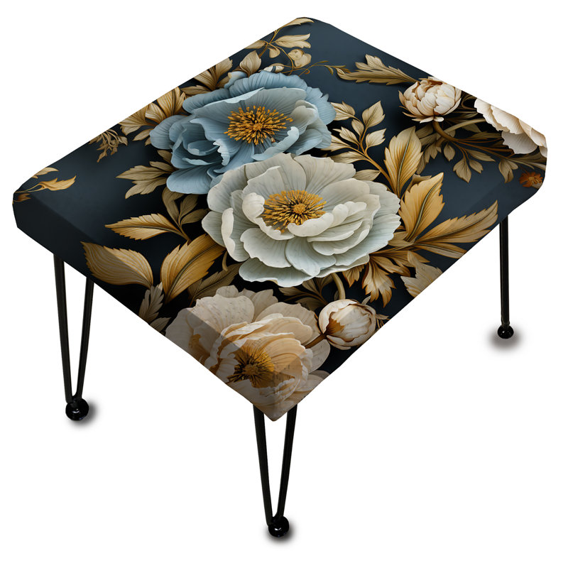 Repose-pieds rectangulaire bleu abstrait et floral