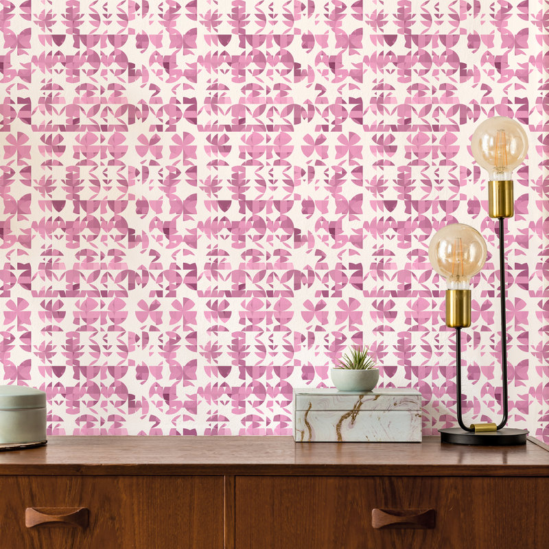 Succulent Abstract Vinyl Canvas Peel & Stick Wallpaper Panel, Pink, 24"W x 12"L