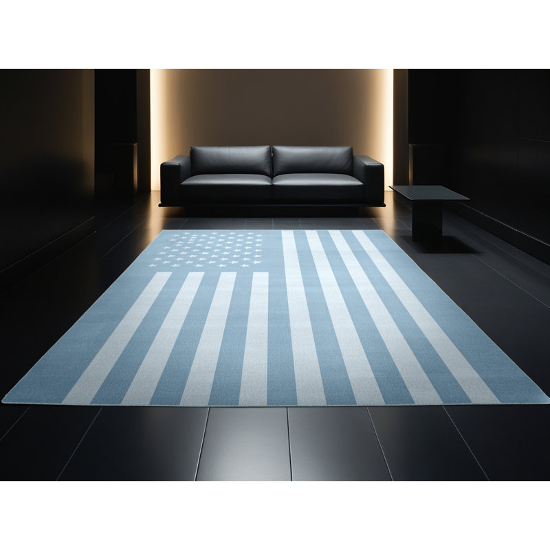 Soft Plush Fehrenbach July 4Th Modern & Contemporary Abstract Area Rug in Blue – SkyBlue Binding, 2x4