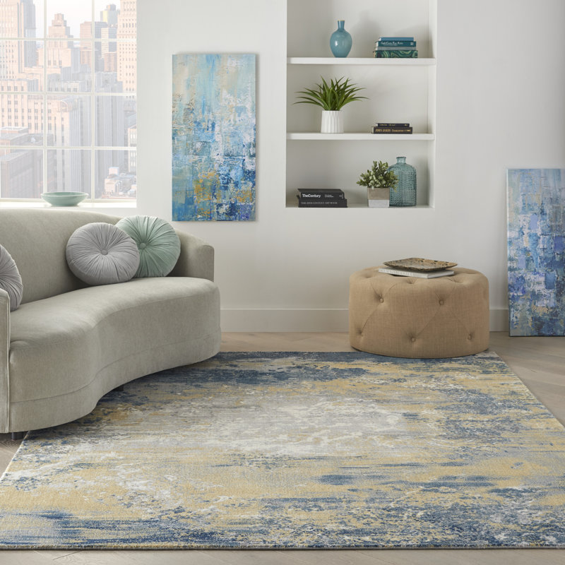 Tapis bleu marine moderne Cannes, Rectangle 9 pi 9 po x 13 pi 9 po