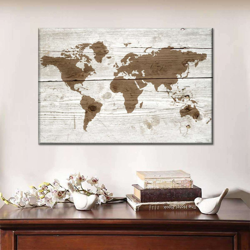 «Wooden World Map III», reproduction sur toile, H 30 po x l 45 po x P 1,25 po