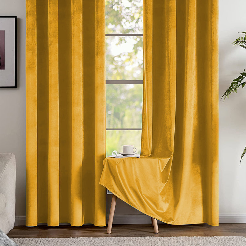 Reede Luxury Crushed Velvet Eyelet Curtains - Fully Lined, Heavy Plush Drapes, 168cm Width x 228cm Drop, Yellow