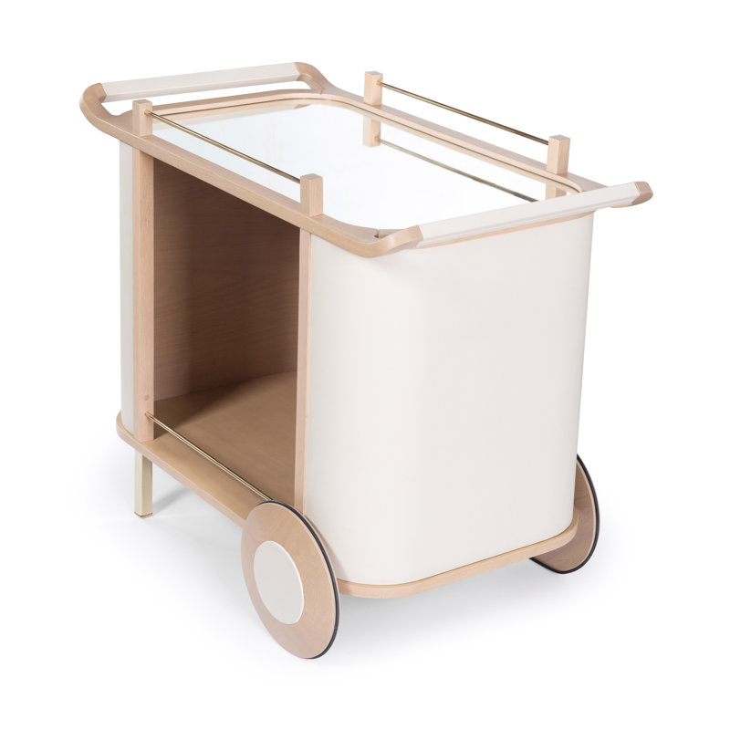 Nuetral Brown and Mirrored Solid Wood Bar Cart with Wheels