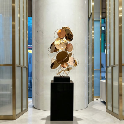Sculpture d'art moderne en acier inoxydable noir et or rose de 173 cm (68,11 po).