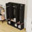 4-in-1 Hall Tree with 4 Hidden Hanging Hooks, Seating Bench and Doors-1625374851