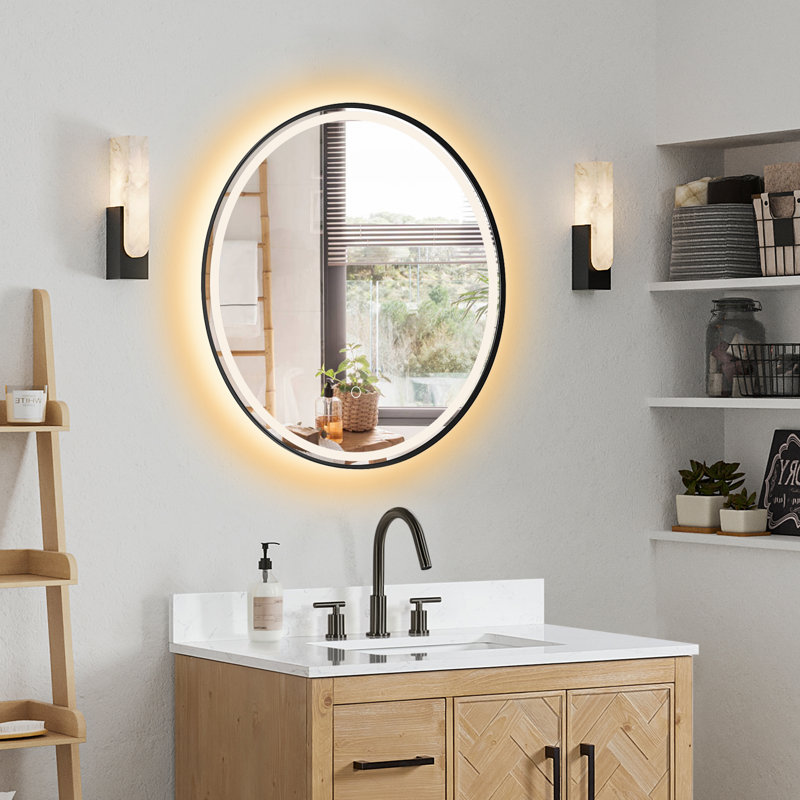 Miroir de salle de bain rond, 24 po x 24 po, Noir