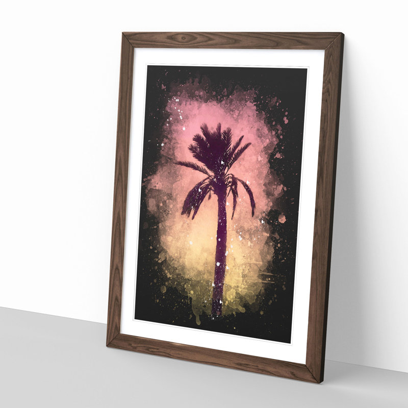 'Summertime Palm Tree' - Picture Frame Graphic Art Print, 45cm H x 33cm W x 2cm D, Walnut Framed