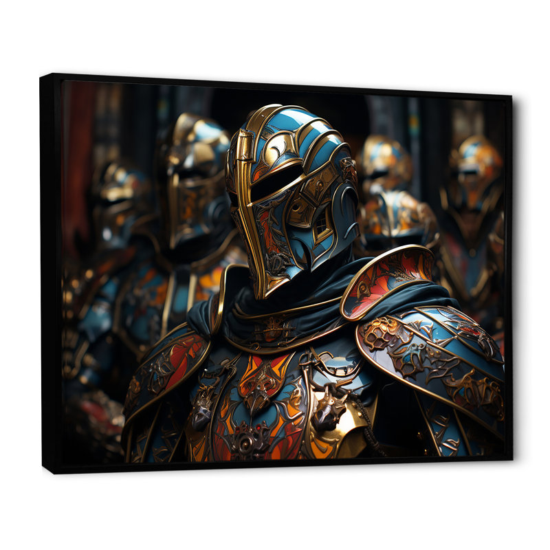 Chevaliers médiévaux I - art mural militaire pour le salon, Cadre flottant noir, H 34 po x l 44 po x P 1,5 po
