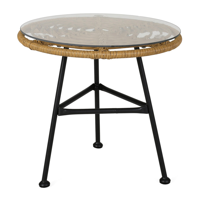 Brown Side Table With And Tempered Glass Fashionable Frame